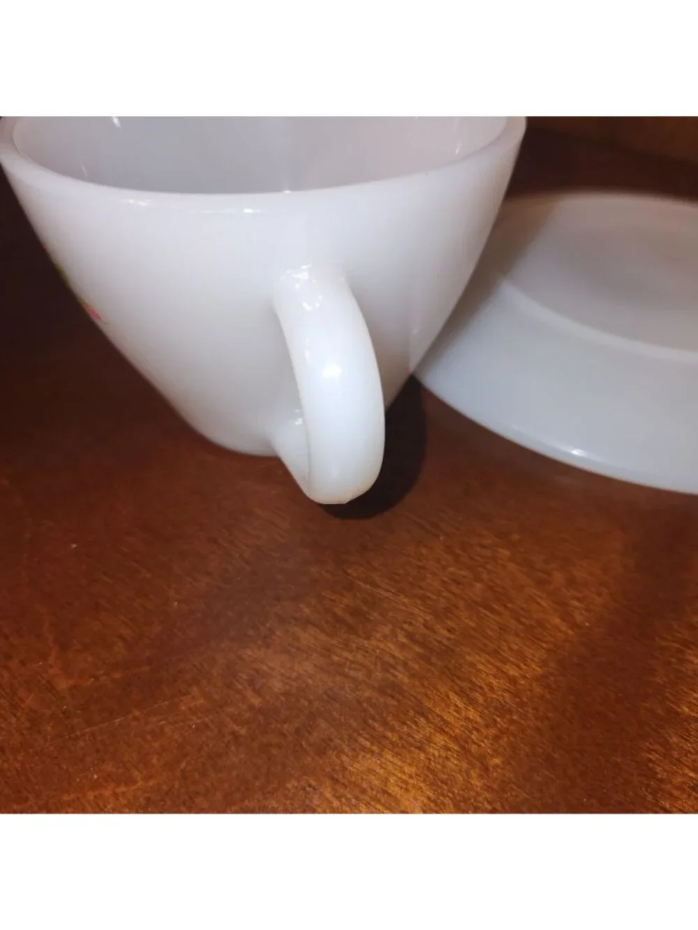 Vintage Fire King Milk Glass Red Rose Flower Teacup/Coffee Cup & Saucer